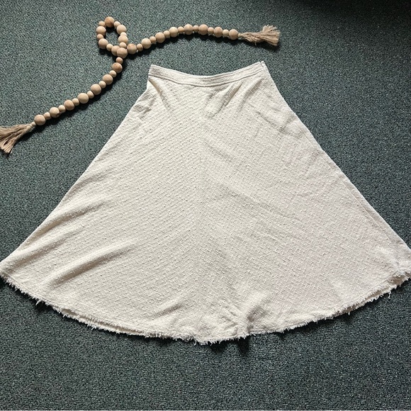 ZARA Cream White Cotton Tweed A-line Full Circl Midi Maxi Fringe Modest Skirt XL - Picture 8 of 16